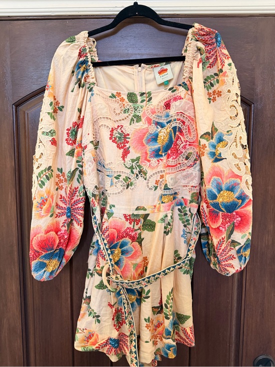 FARM Rio Pants - FARM Rio Cream Floral Embroidered Puff-Sleeve Romper